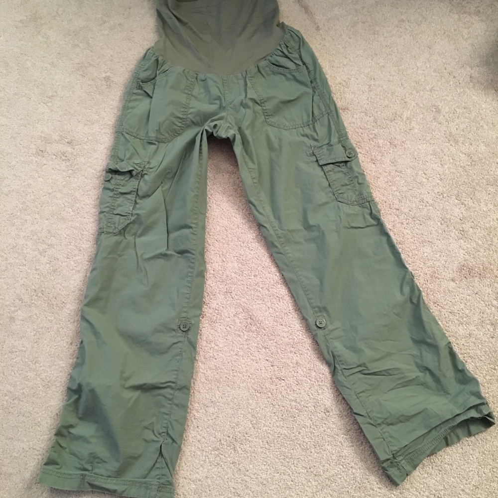 Military green maternity cargo pants